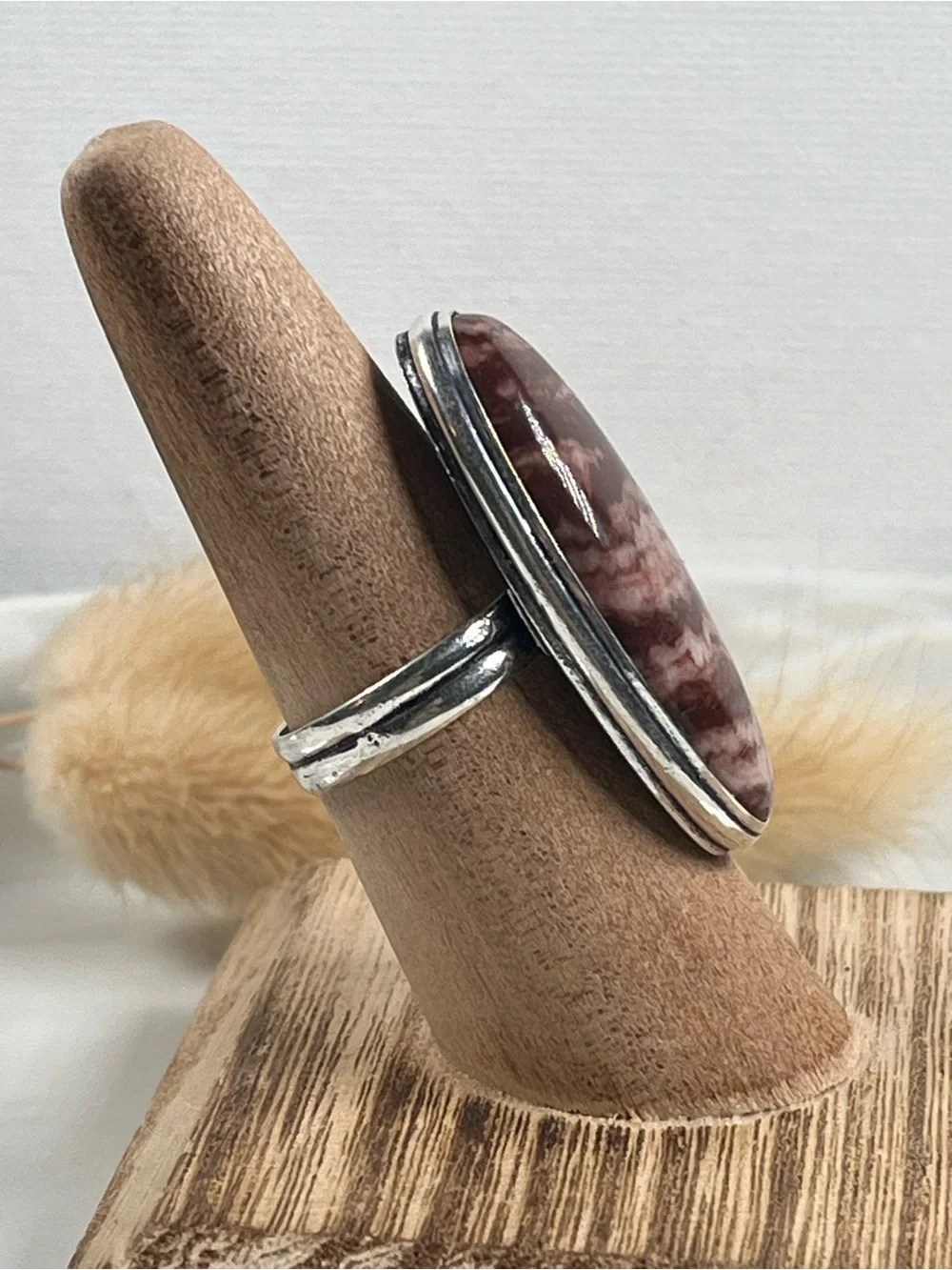 925 Sterling Silver Overlay Coconut Jasper Gemstone Size 7.5